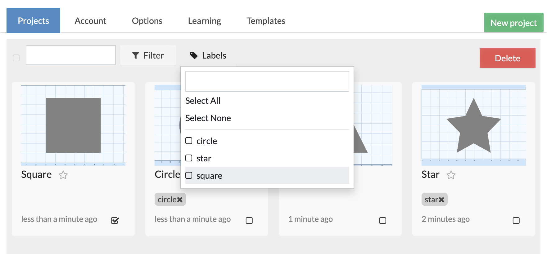 Assign a label to a single project