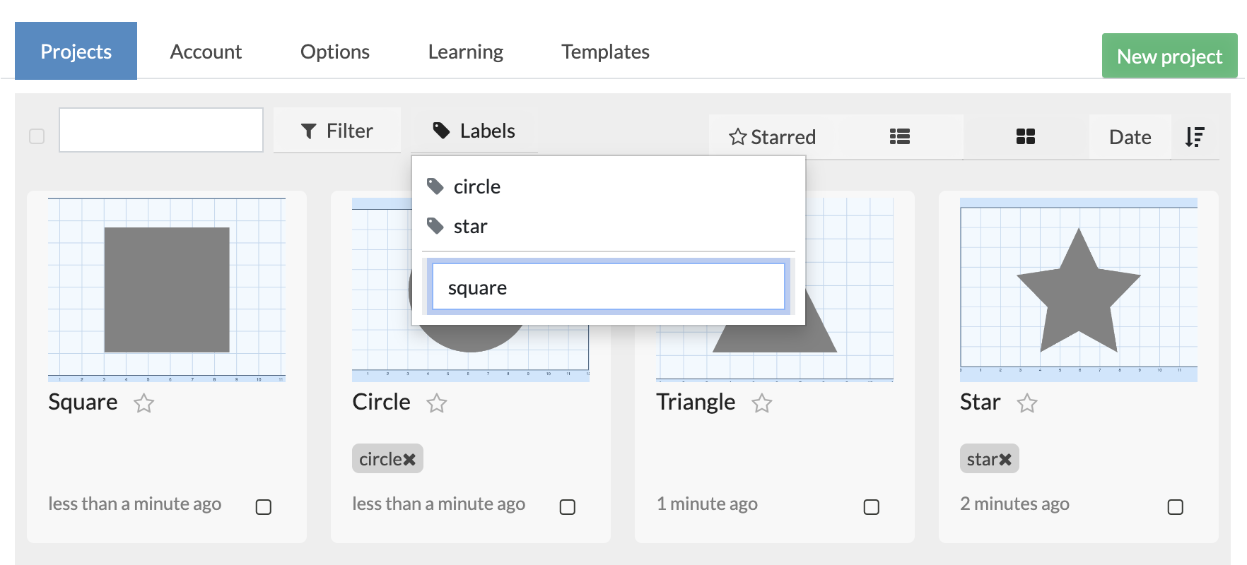Creating a label from the Labels dropdown