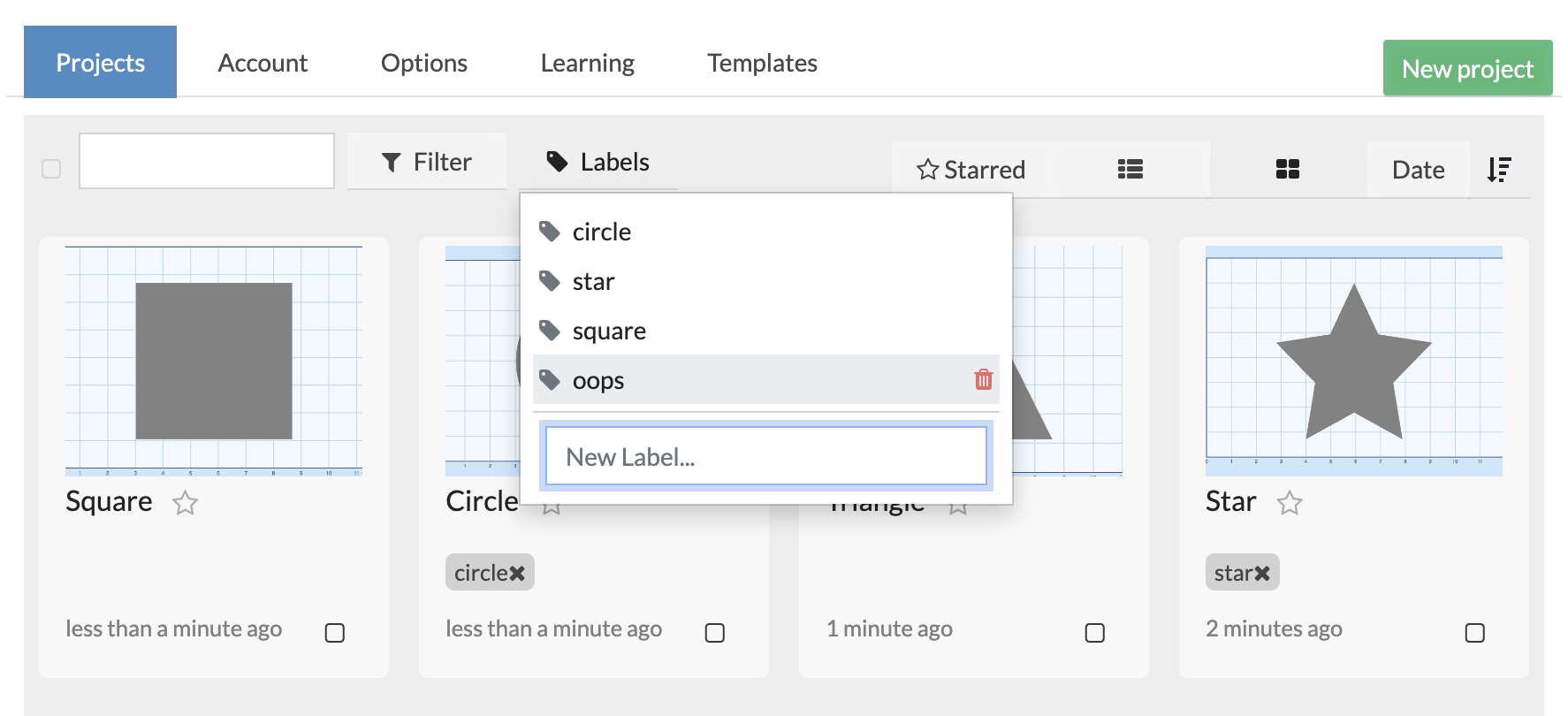 Deleting a label from the Labels Dropdown